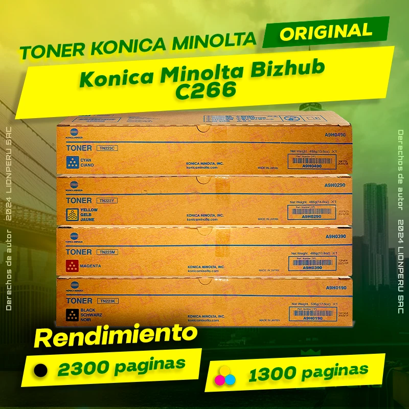 Toner Bizhub C266 Konica Minolta CMYK Original, ofrece un rendimiento de Maxima Calidad a un super Precio, consigue el tuyo… ¡¡YA!!