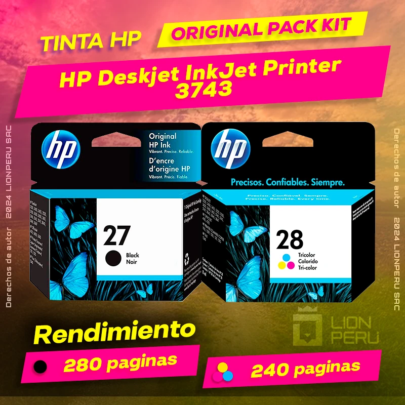Tinta HP 3743 Deskjet InkJet Printer Cartucho Original