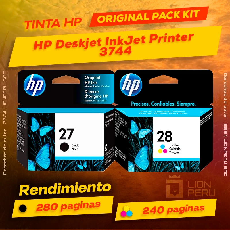 Tinta HP 3744 Deskjet InkJet Printer Cartucho Original